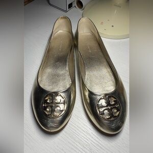 Tory Burch Metallic Gold Flats with gold logo